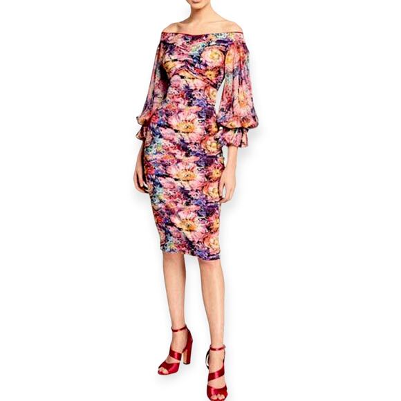 Chiara Boni Dresses & Skirts - Chiara Boni La Petite Robe Floral Print Off-the-Shoulder Blouson‎ Sleeve Dress